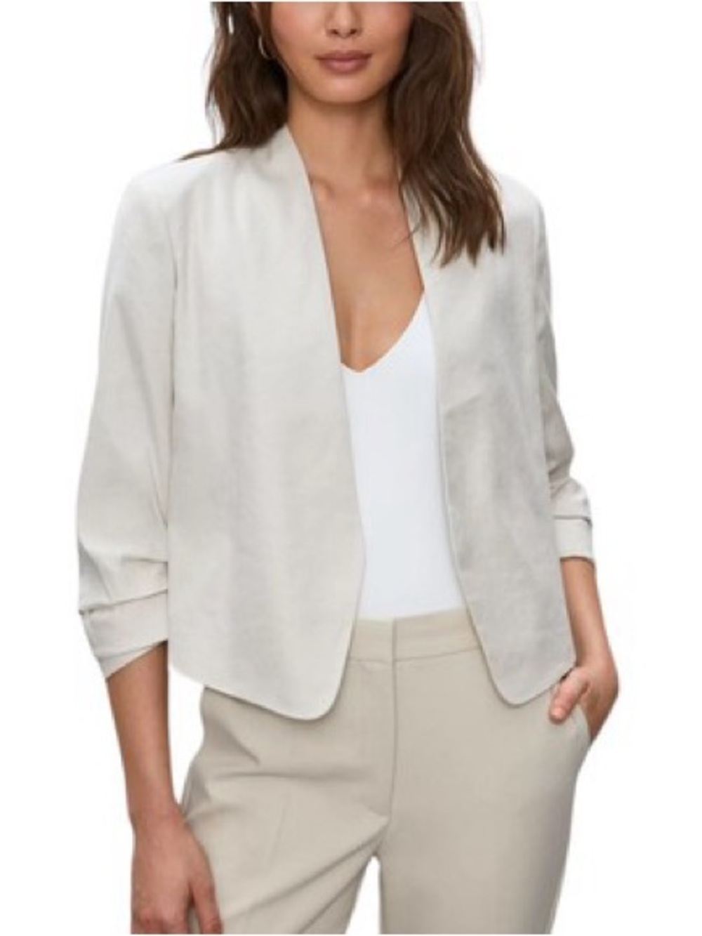 Aritzia Babaton Power Short Linen Blend Cream Blazer Jacket Women Size 4 Cropped